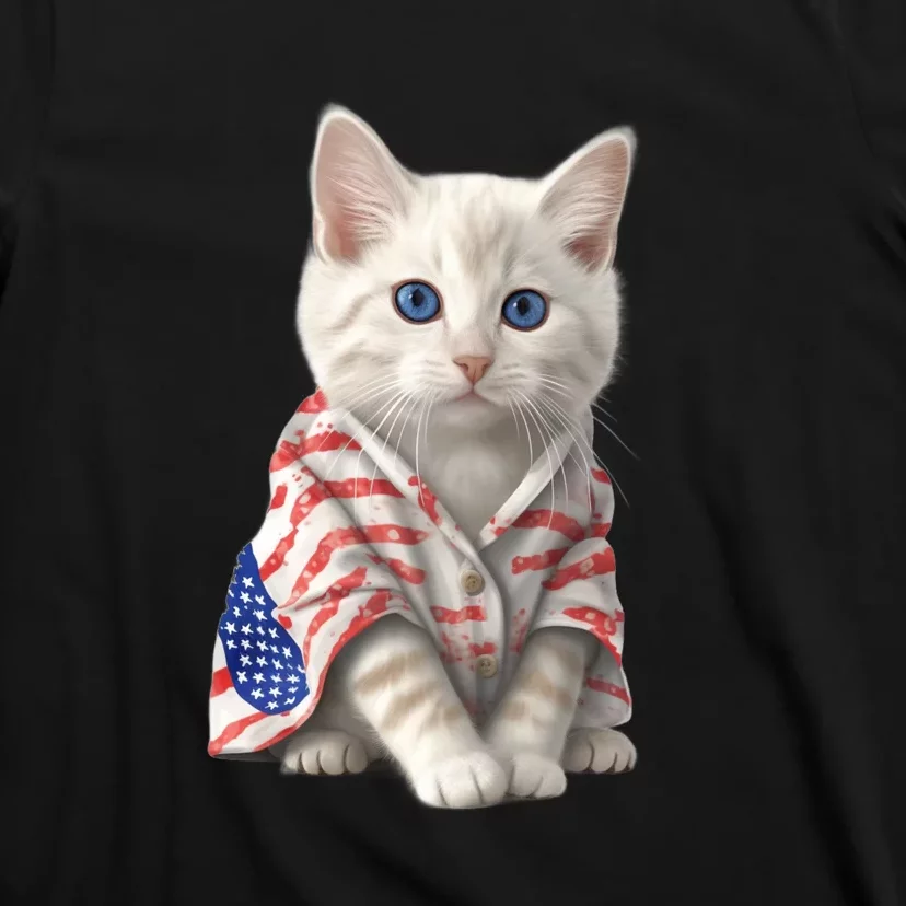 American Cat 4th Of July Cat Patriotic Cats Turkish Angora Kitten T-Shirt