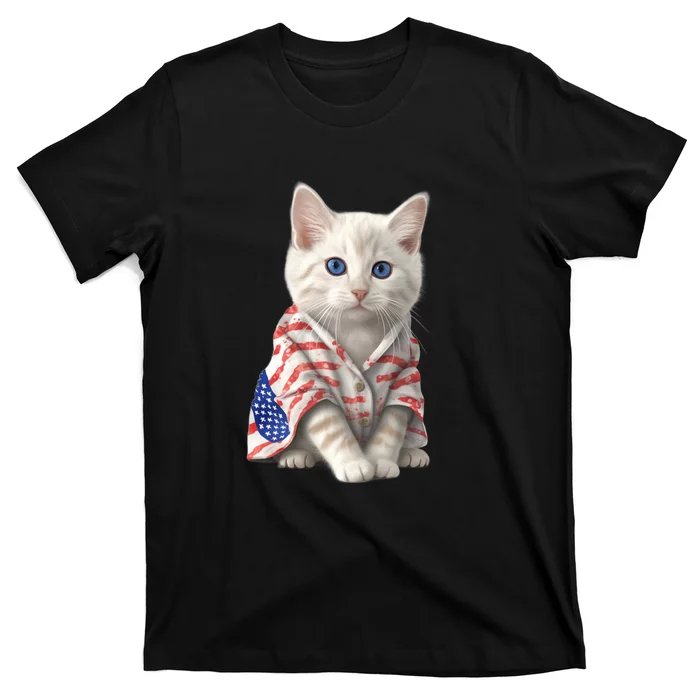 American Cat 4th Of July Cat Patriotic Cats Turkish Angora Kitten T-Shirt