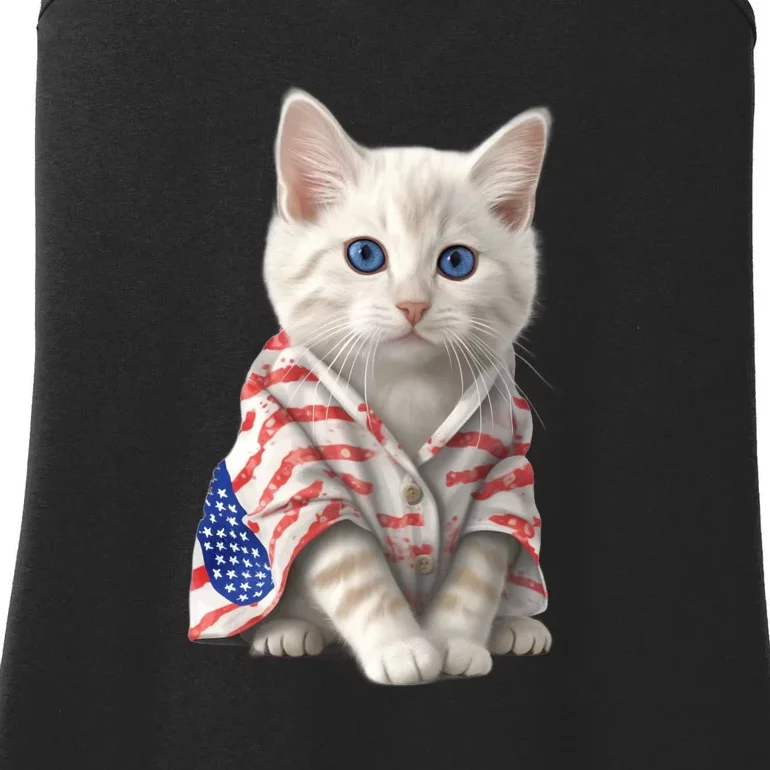 American Cat 4th Of July Cat Patriotic Cats Turkish Angora Kitten Ladies Essential Tank