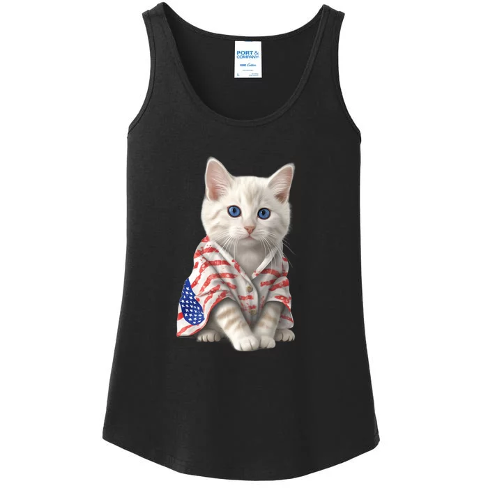 American Cat 4th Of July Cat Patriotic Cats Turkish Angora Kitten Ladies Essential Tank