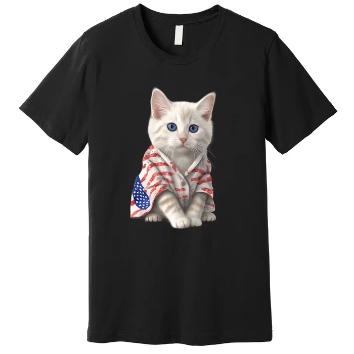 American Cat 4th Of July Cat Patriotic Cats Turkish Angora Kitten Premium T-Shirt