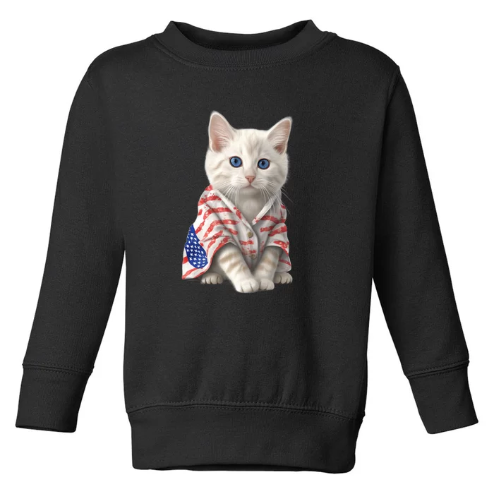 American Cat 4th Of July Cat Patriotic Cats Turkish Angora Kitten Toddler Sweatshirt