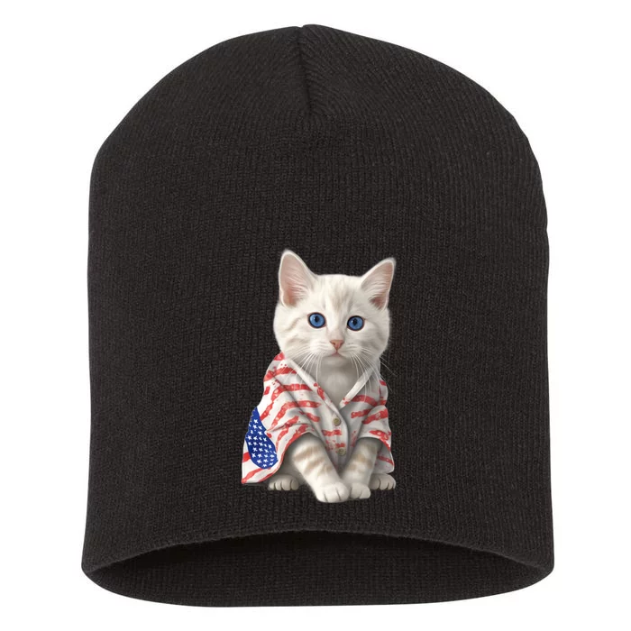 American Cat 4th Of July Cat Patriotic Cats Turkish Angora Kitten Short Acrylic Beanie