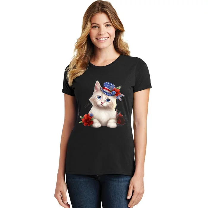 American Cat 4th Of July Cat Patriotic Cats Somali Kitten Women's T-Shirt