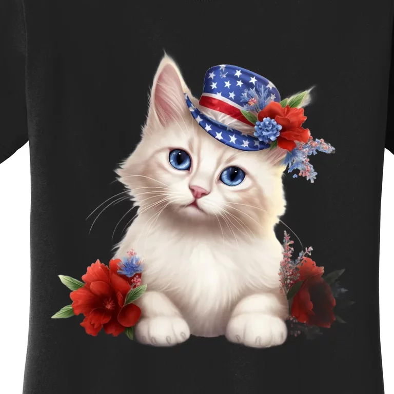 American Cat 4th Of July Cat Patriotic Cats Somali Kitten Women's T-Shirt