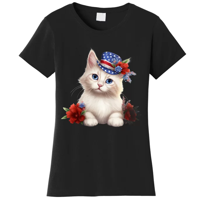 American Cat 4th Of July Cat Patriotic Cats Somali Kitten Women's T-Shirt