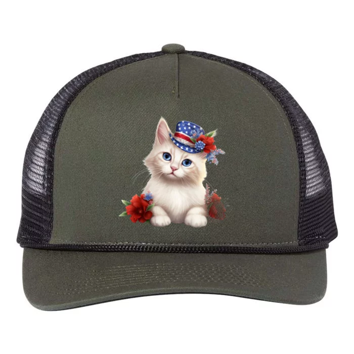 American Cat 4th Of July Cat Patriotic Cats Somali Kitten Retro Rope Trucker Hat Cap