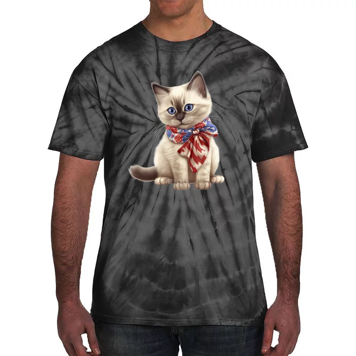 American Cat 4th Of July Cat Patriotic Cats Birman Kitten Tie-Dye T-Shirt