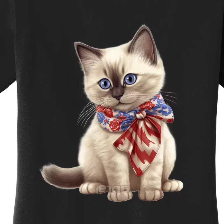 American Cat 4th Of July Cat Patriotic Cats Birman Kitten Women's T-Shirt