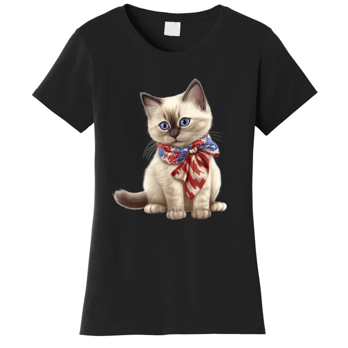 American Cat 4th Of July Cat Patriotic Cats Birman Kitten Women's T-Shirt