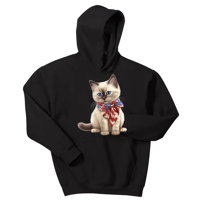 American Cat 4th Of July Cat Patriotic Cats Birman Kitten Kids Hoodie