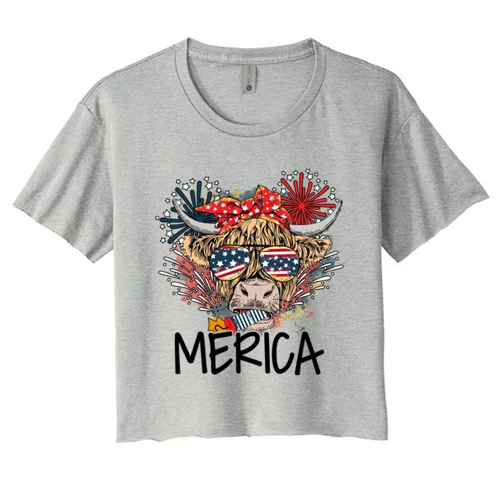 Americas Cow 4th Of July Cool Gift Women's Crop Top Tee