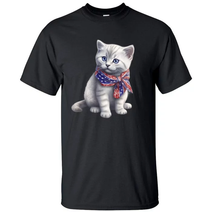 American Cat 4th Of July Cat Patriotic Cats British Shorthair Kitten Tall T-Shirt