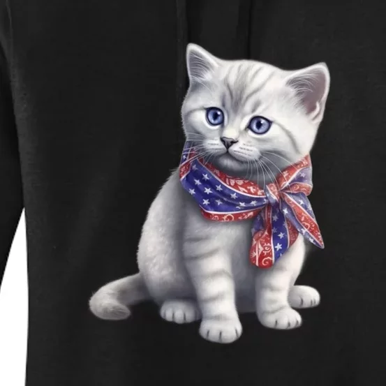 American Cat 4th Of July Cat Patriotic Cats British Shorthair Kitten Women's Pullover Hoodie