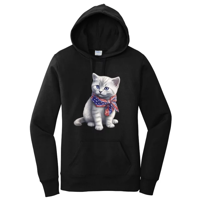 American Cat 4th Of July Cat Patriotic Cats British Shorthair Kitten Women's Pullover Hoodie