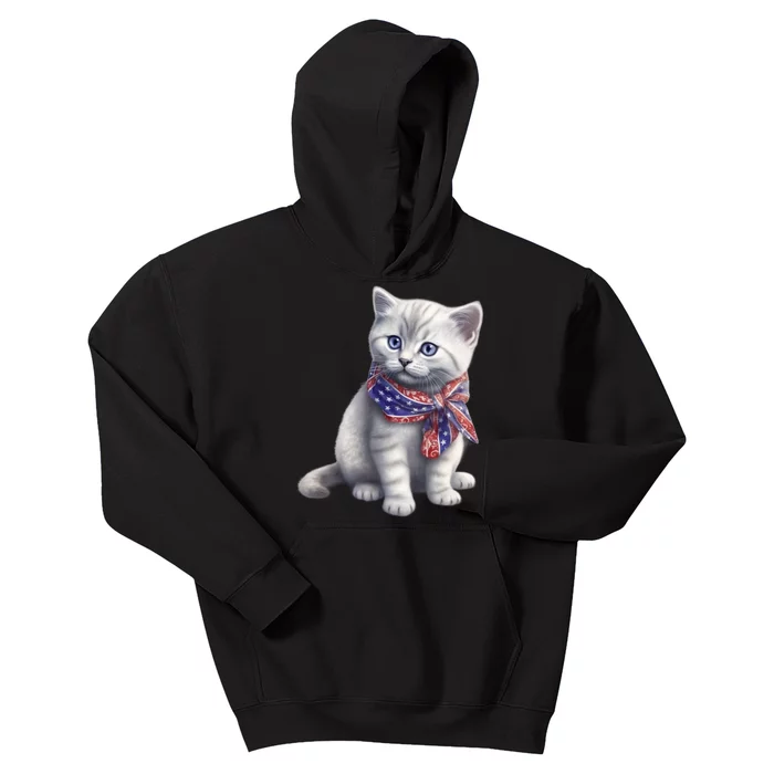 American Cat 4th Of July Cat Patriotic Cats British Shorthair Kitten Kids Hoodie