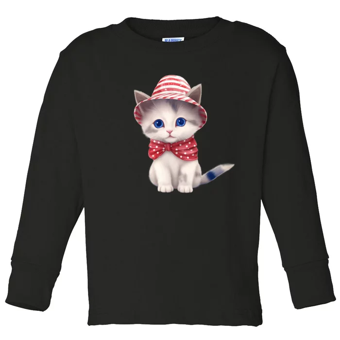 American Cat 4th Of July Cat Patriotic Cats Somali Kitten Toddler Long Sleeve Shirt