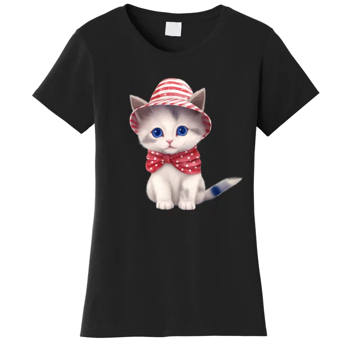 American Cat 4th Of July Cat Patriotic Cats Somali Kitten Women's T-Shirt