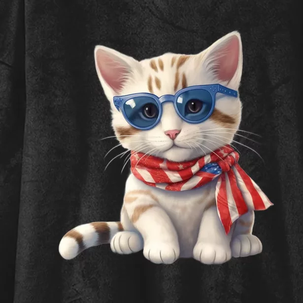 American Cat 4th Of July Cat Patriotic Cats Bengal Kitten Hooded Wearable Blanket