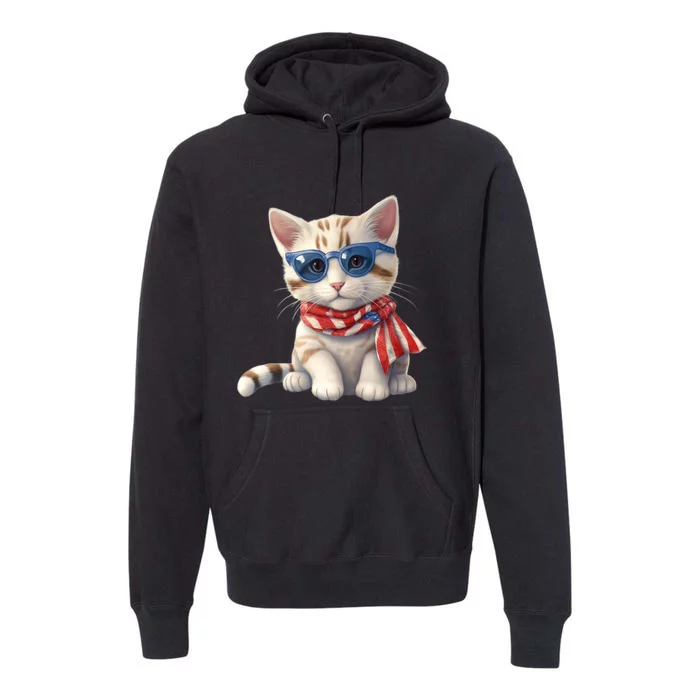 American Cat 4th Of July Cat Patriotic Cats Bengal Kitten Premium Hoodie