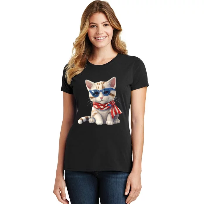 American Cat 4th Of July Cat Patriotic Cats Bengal Kitten Women's T-Shirt