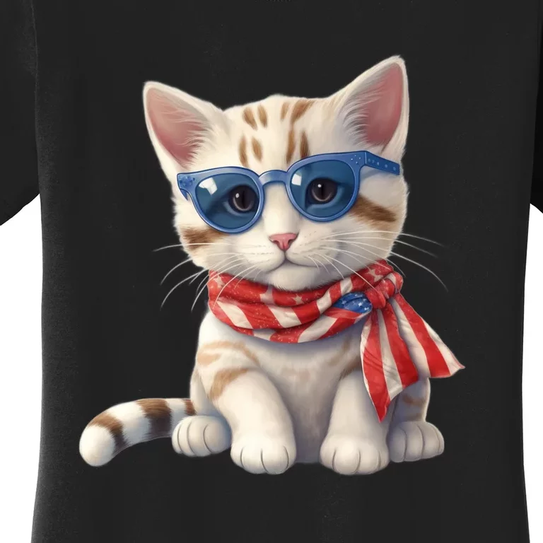 American Cat 4th Of July Cat Patriotic Cats Bengal Kitten Women's T-Shirt