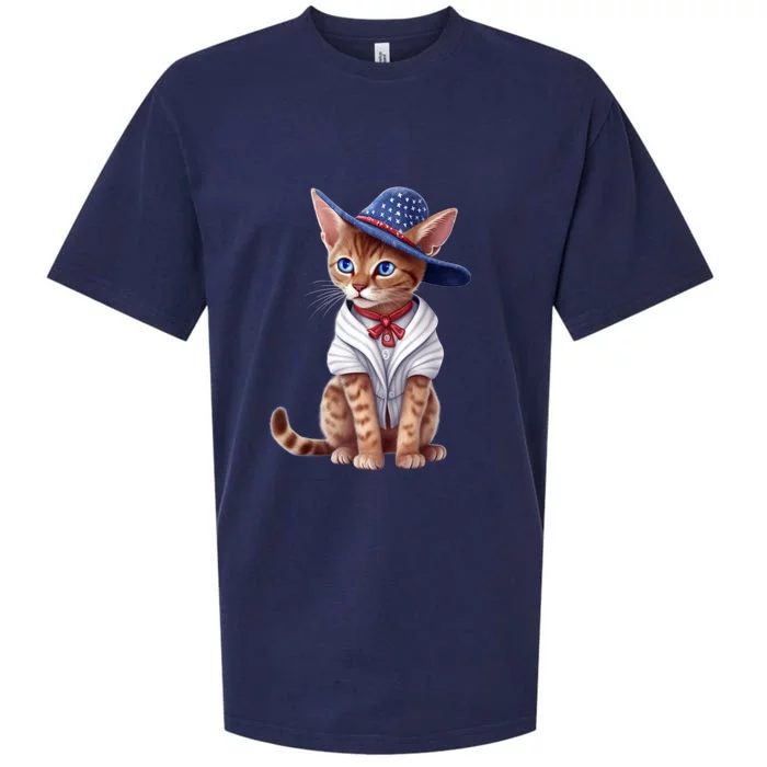 American Cat 4th Of July Cat Patriotic Cats Abyssinian Kitten Sueded Cloud Jersey T-Shirt