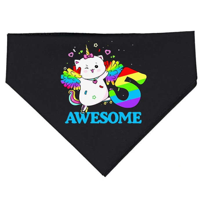 Awesome Caticorn 5th Birthday Unicorn Five Years Old USA-Made Doggie Bandana