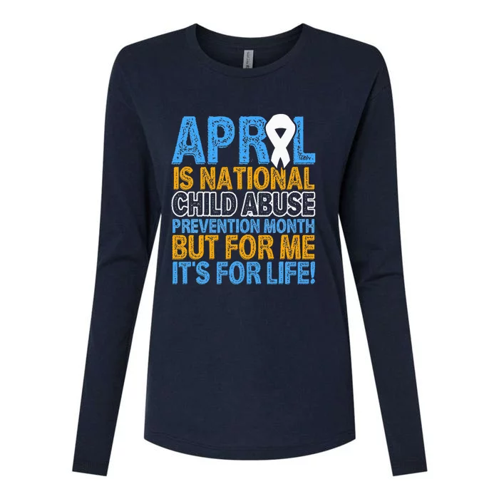 April Child Abuse Prevention Awareness Blue Ribbon Support Womens Cotton Relaxed Long Sleeve T-Shirt