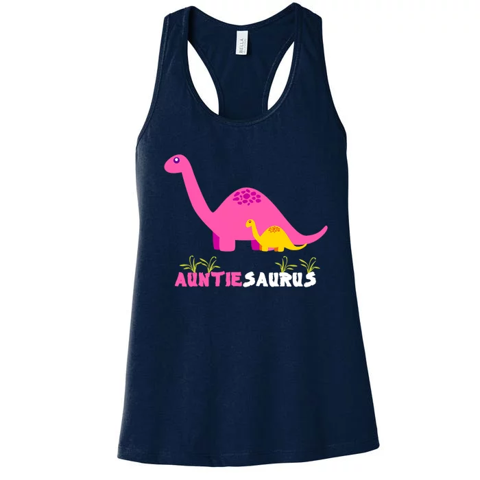 Auntiesaurus Cute Auntie Saurus Dinosaur Aunt Matching Women's Racerback Tank