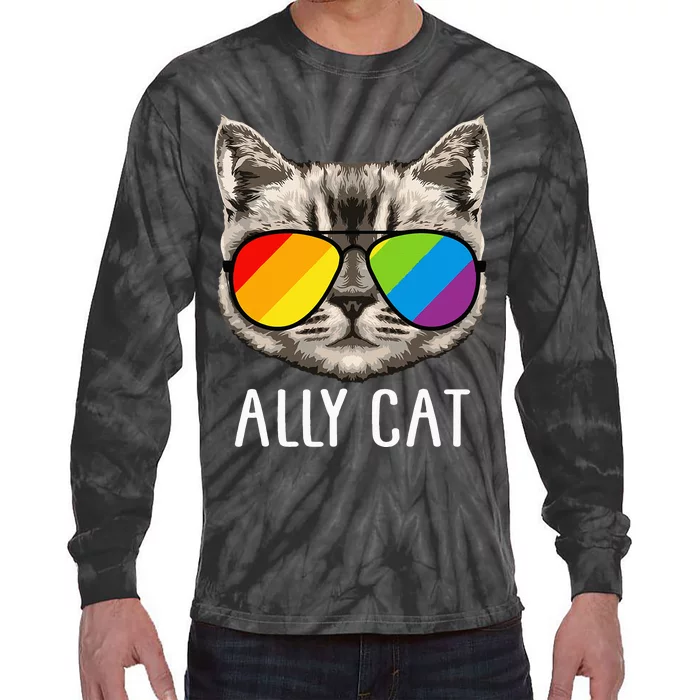 Ally Cat Ally Cat LGBTQ+ LGBT Flag LGBT Ally Cat Tie-Dye Long Sleeve Shirt