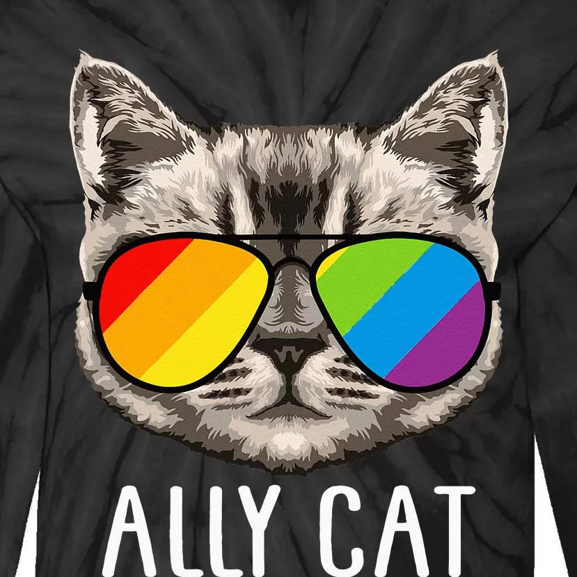 Ally Cat Ally Cat LGBTQ+ LGBT Flag LGBT Ally Cat Tie-Dye Long Sleeve Shirt