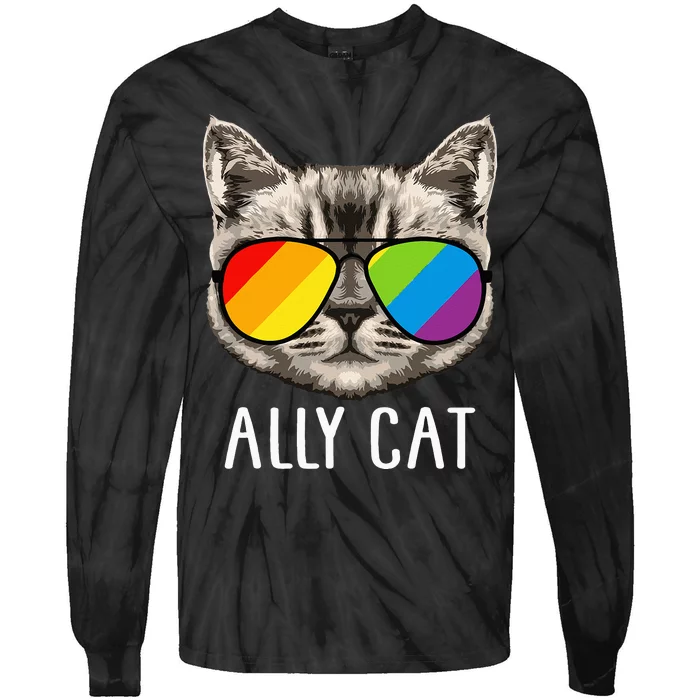 Ally Cat Ally Cat LGBTQ+ LGBT Flag LGBT Ally Cat Tie-Dye Long Sleeve Shirt