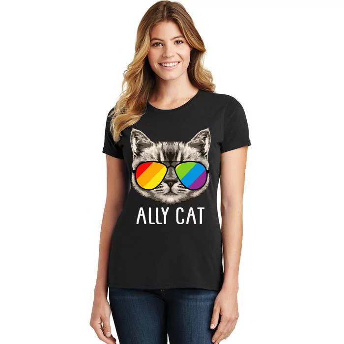 Ally Cat Ally Cat LGBTQ+ LGBT Flag LGBT Ally Cat Women's T-Shirt