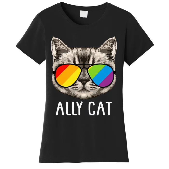 Ally Cat Ally Cat LGBTQ+ LGBT Flag LGBT Ally Cat Women's T-Shirt