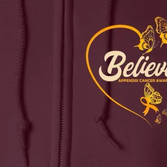 Appendix Cancer Awareness Believe Butterfly Heart Full Zip Hoodie