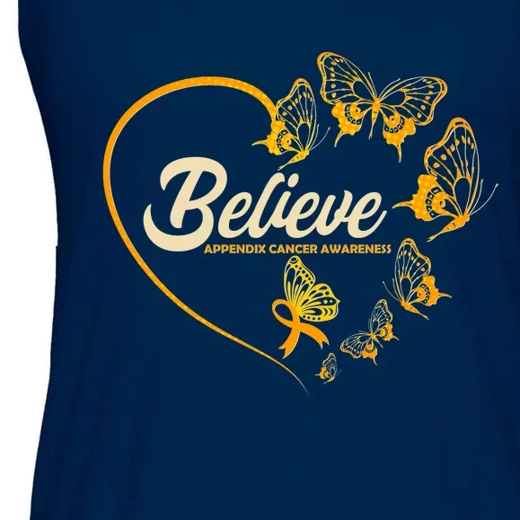 Appendix Cancer Awareness Believe Butterfly Heart Ladies Essential Flowy Tank