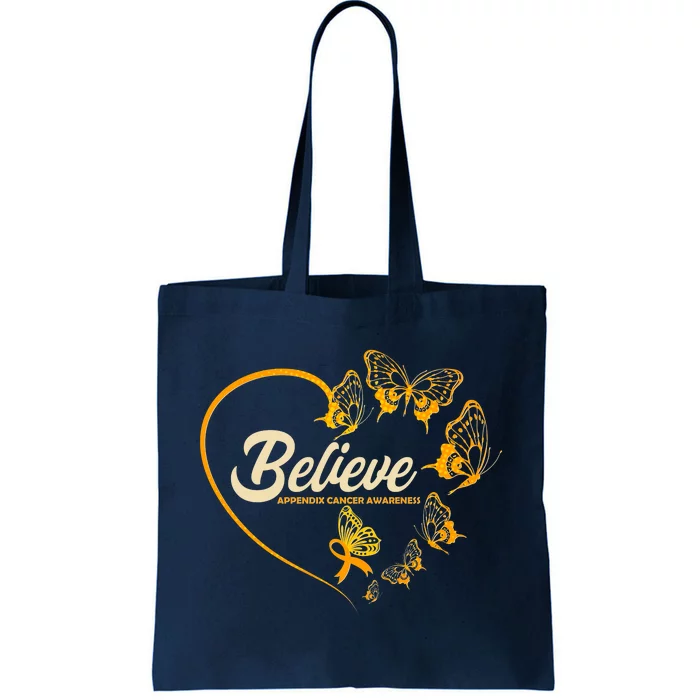 Appendix Cancer Awareness Believe Butterfly Heart Tote Bag