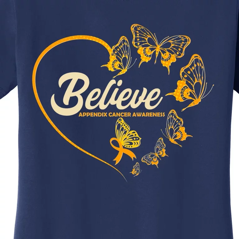 Appendix Cancer Awareness Believe Butterfly Heart Women's T-Shirt