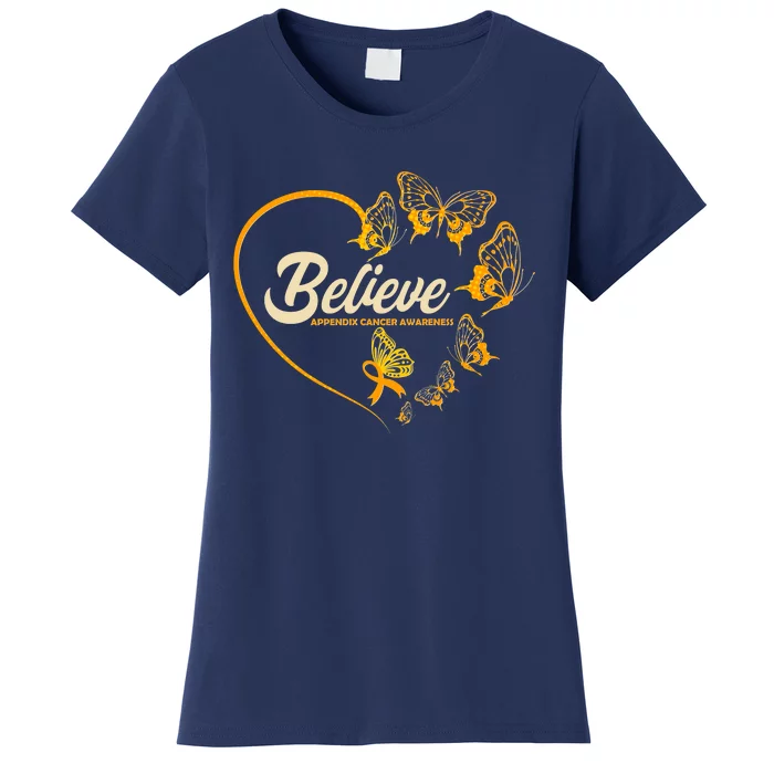 Appendix Cancer Awareness Believe Butterfly Heart Women's T-Shirt