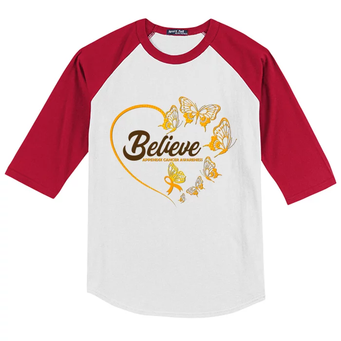 Appendix Cancer Awareness Believe Butterfly Heart Kids Colorblock Raglan Jersey