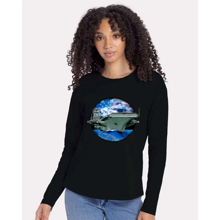 Aircraft Carrier Womens Cotton Relaxed Long Sleeve T-Shirt