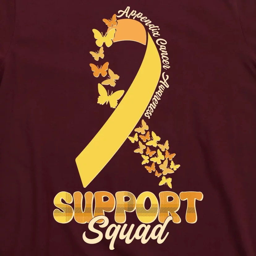 Appendix Cancer Awareness Support Squad Ribbon Butterflies T-Shirt