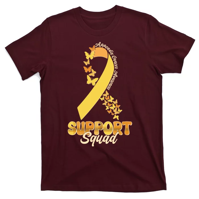 Appendix Cancer Awareness Support Squad Ribbon Butterflies T-Shirt