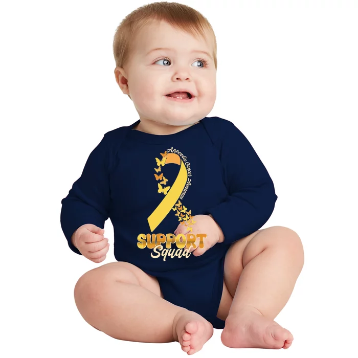 Appendix Cancer Awareness Support Squad Ribbon Butterflies Baby Long Sleeve Bodysuit