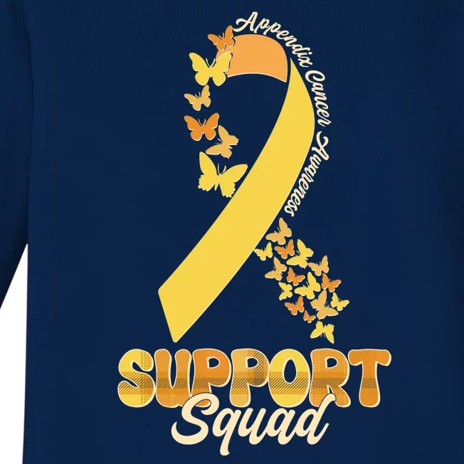 Appendix Cancer Awareness Support Squad Ribbon Butterflies Baby Long Sleeve Bodysuit