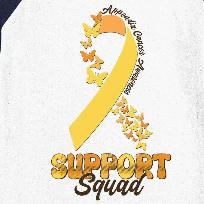 Appendix Cancer Awareness Support Squad Ribbon Butterflies Baseball Sleeve Shirt