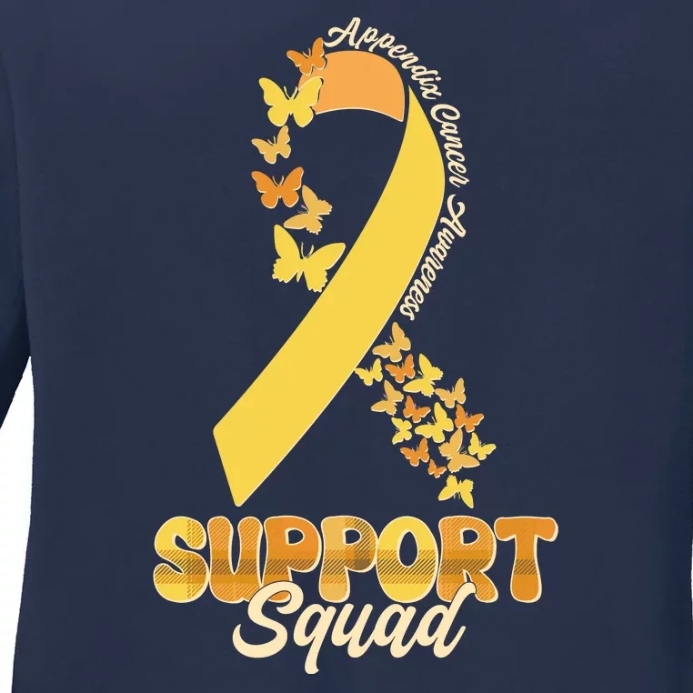 Appendix Cancer Awareness Support Squad Ribbon Butterflies Ladies Long Sleeve Shirt