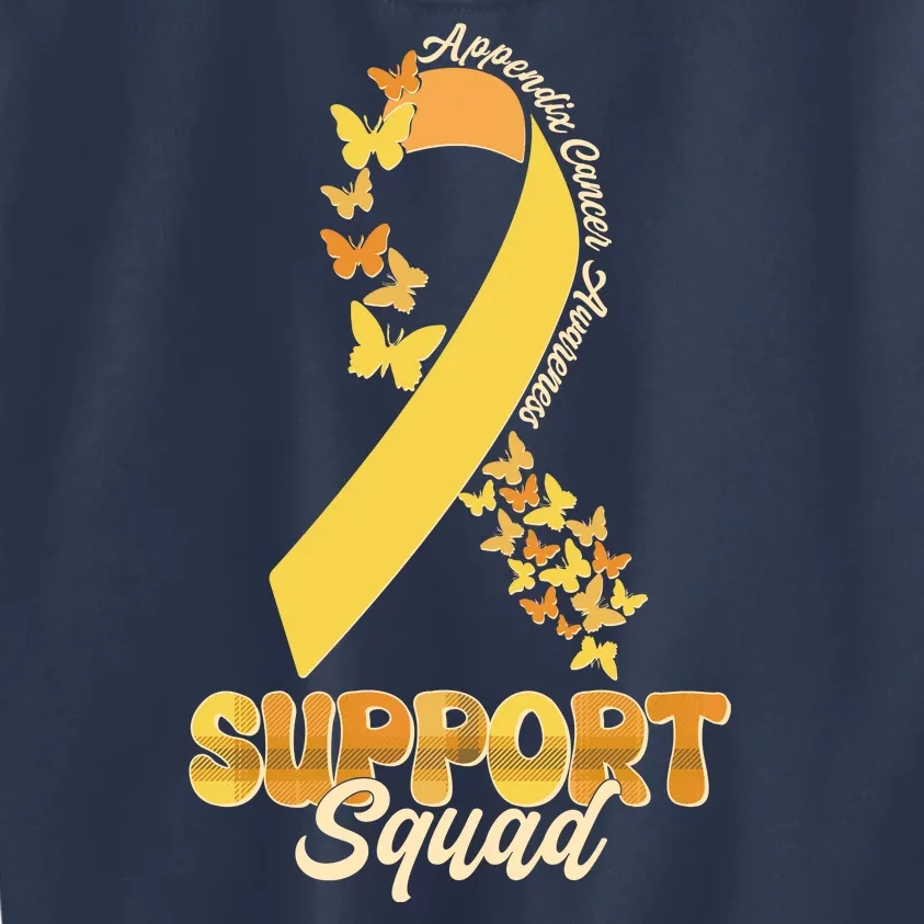 Appendix Cancer Awareness Support Squad Ribbon Butterflies Kids Sweatshirt