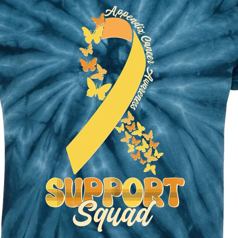 Appendix Cancer Awareness Support Squad Ribbon Butterflies Kids Tie-Dye T-Shirt